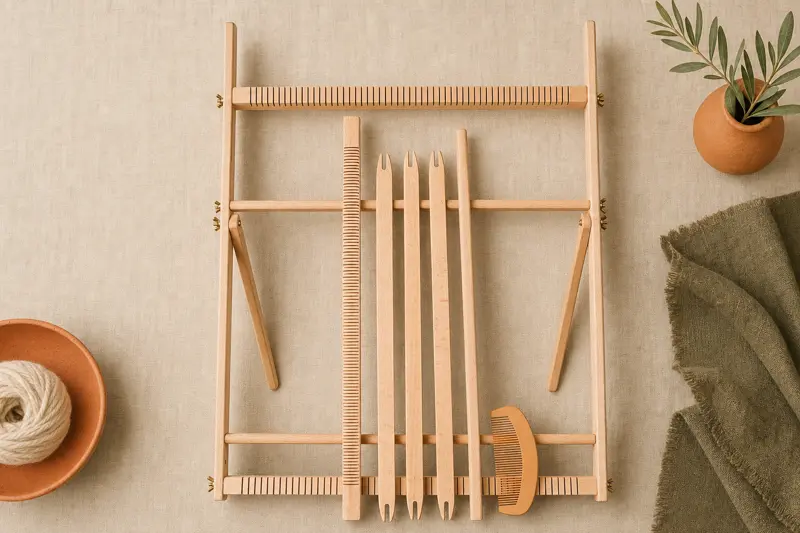 LoomCraft weaving loom kit with comb, shuttles, and yarn